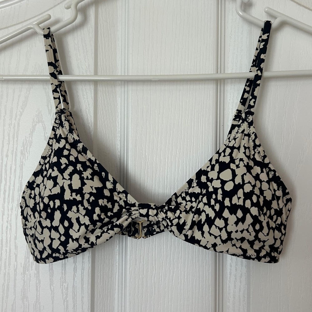H&M Black and White Mock-Knot Bikini Top with Gold Hardware